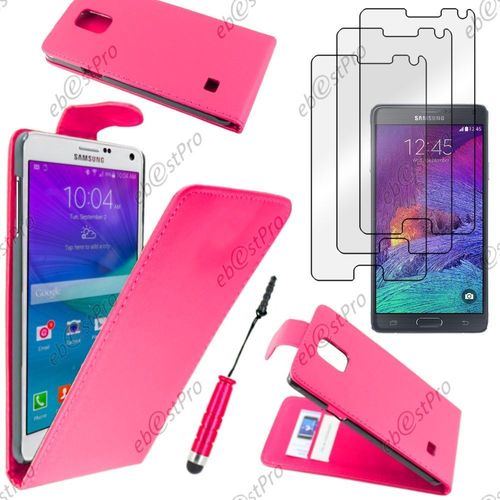Ebeststar  Housse Coque Etui Simili Cuir  Rabat Vertical Pour Samsung Galaxy Note 4 N910f, Couleur Rose + Mini Stylet 3 Film