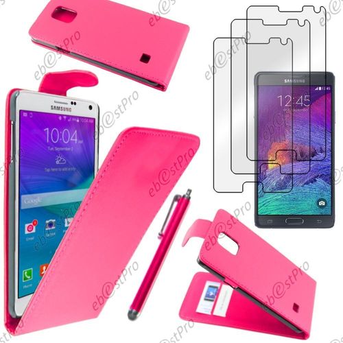 Ebeststar  Housse Coque Etui Simili Cuir  Rabat Vertical Pour Samsung Galaxy Note 4 N910f, Couleur Rose + Stylet 3 Film
