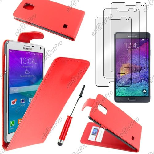 Ebeststar  Housse Coque Etui Simili Cuir  Rabat Vertical Pour Samsung Galaxy Note 4 N910f, Couleur Rouge + Mini Stylet 3 Film