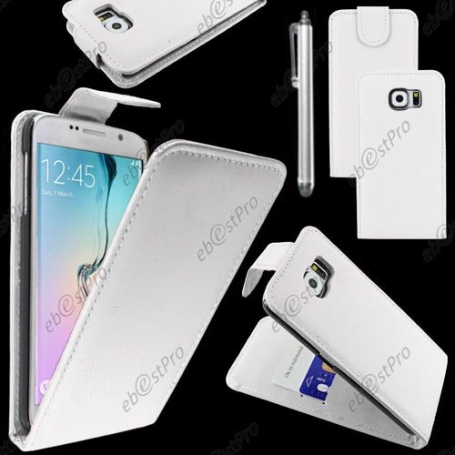 Ebeststar  Housse Coque Etui Simili Cuir  Rabat Vertical Pour Samsung Galaxy S6 Sm-G920f, G920, Couleur Blanc + Stylet + Film Protection D'cran