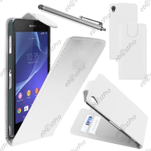 Ebeststar  Housse Coque Etui Simili Cuir  Rabat Vertical Pour Sony Xperia Z3 D6603, Couleur Blanc + Stylet + Film Protection D'cran