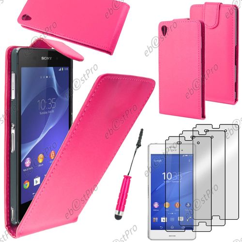 Ebeststar  Housse Coque Etui Simili Cuir  Rabat Vertical Pour Sony Xperia Z3 D6603, Couleur Rose + Mini Stylet 3 Film