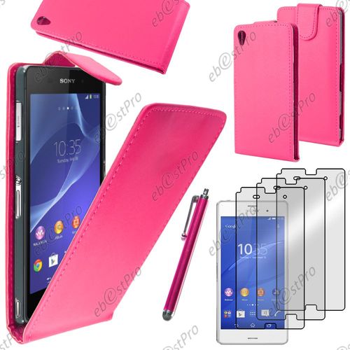 Ebeststar  Housse Coque Etui Simili Cuir  Rabat Vertical Pour Sony Xperia Z3 D6603, Couleur Rose + Stylet 3 Film