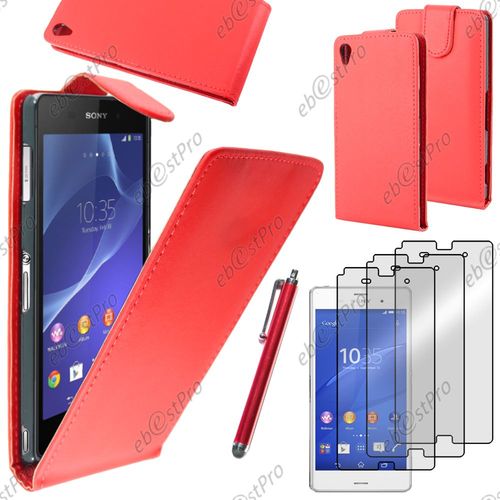 Ebeststar  Housse Coque Etui Simili Cuir  Rabat Vertical Pour Sony Xperia Z3 D6603, Couleur Rouge + Stylet 3 Film