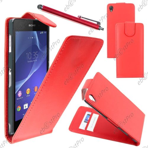 Ebeststar  Housse Coque Etui Simili Cuir  Rabat Vertical Pour Sony Xperia Z3 D6603, Couleur Rouge + Stylet + Film Protection D'cran