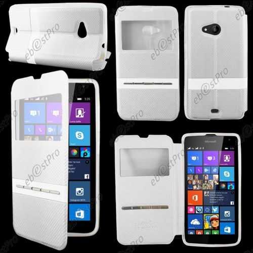 Ebeststar  Housse Coque Etui Smart View Cover Type S-View Portefeuille Livre Pour Microsoft Lumia 535, Couleur Blanc + Film Protection D'cran
