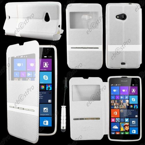 Ebeststar  Housse Coque Etui Smart View Cover Type S-View Portefeuille Livre Pour Microsoft Lumia 535, Couleur Blanc + Mini Stylet + Film Protection D'cran
