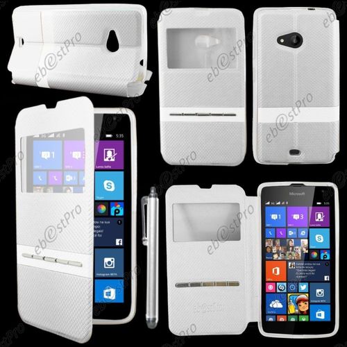 Ebeststar  Housse Coque Etui Smart View Cover Type S-View Portefeuille Livre Pour Microsoft Lumia 535, Couleur Blanc + Stylet + Film Protection D'cran