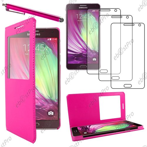 Ebeststar  Housse Coque Etui Smart View Cover Type S-View Portefeuille Livre Pour Samsung Galaxy A5 Sm-A500f, Couleur Rose + Stylet 3 Film