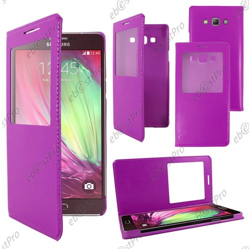 Ebeststar  Housse Coque Etui Smart View Cover Type S-View Portefeuille Livre Pour Samsung Galaxy A5 Sm-A500f, Couleur Violet + Film Protection D'cran
