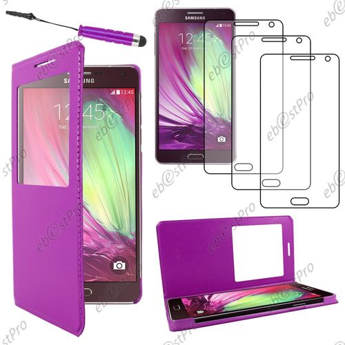 Ebeststar  Housse Coque Etui Smart View Cover Type S-View Portefeuille Livre Pour Samsung Galaxy A5 Sm-A500f, Couleur Violet + Mini Stylet 3 Film