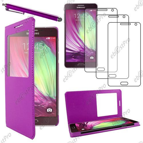 Ebeststar  Housse Coque Etui Smart View Cover Type S-View Portefeuille Livre Pour Samsung Galaxy A5 Sm-A500f, Couleur Violet + Stylet 3 Film