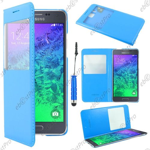 Ebeststar  Housse Coque Etui Smart View Cover Type S-View Portefeuille Livre Pour Samsung Galaxy Alpha Sm-G850f, Couleur Bleu + Mini Stylet + Film Protection D'cran
