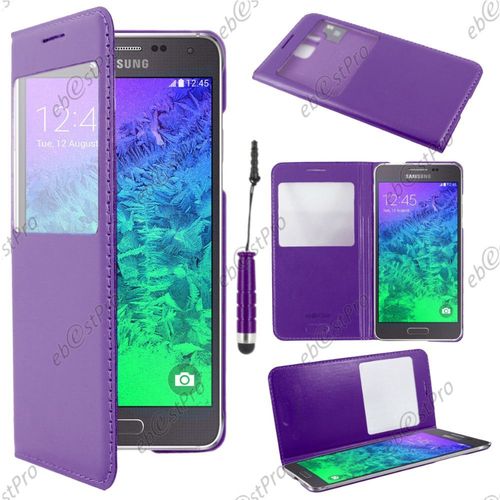 Ebeststar  Housse Coque Etui Smart View Cover Type S-View Portefeuille Livre Pour Samsung Galaxy Alpha Sm-G850f, Couleur Violet + Mini Stylet + Film Protection D'cran
