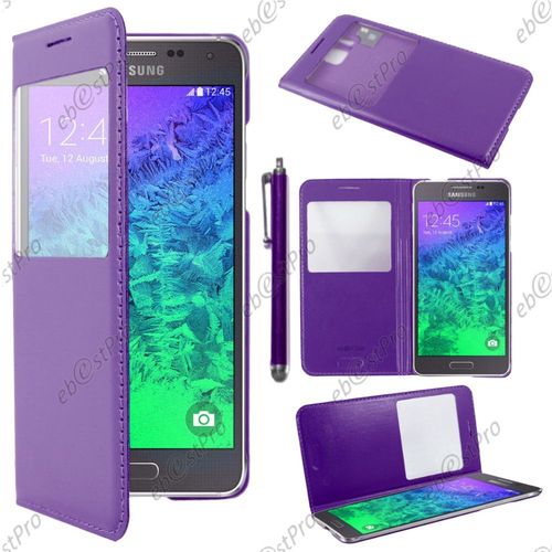 Ebeststar  Housse Coque Etui Smart View Cover Type S-View Portefeuille Livre Pour Samsung Galaxy Alpha Sm-G850f, Couleur Violet + Stylet + Film Protection D'cran