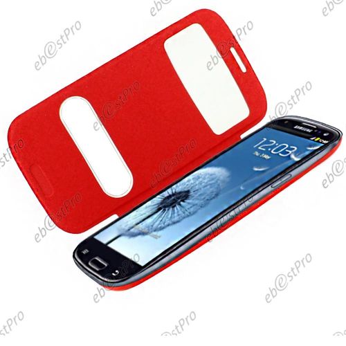 Ebeststar  Housse Coque Etui Smart View Cover Type S-View Portefeuille Livre Pour Samsung Galaxy S3 I9300 I9305, Couleur Rouge + Film Verre Tremp