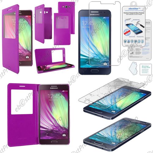 Ebeststar  Housse Coque Etui Smart View Type S-View Portefeuille Pour Samsung Galaxy A5 Sm-A500f, Couleur Violet + Film Verre Tremp