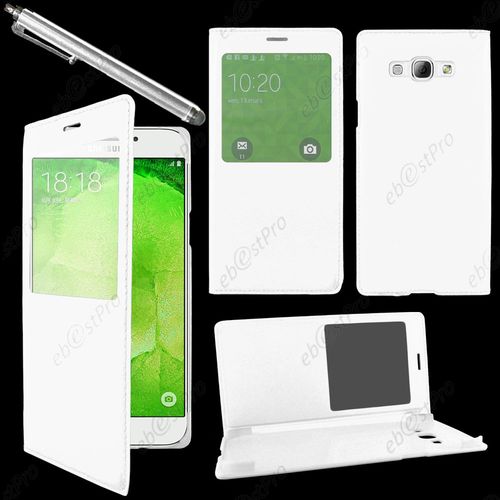 Ebeststar  Housse Coque Etui Smart View Type S-View Portefeuille Pour Samsung Galaxy A8 Sm-A800f, Couleur Blanc + Stylet + Film Protection D'cran