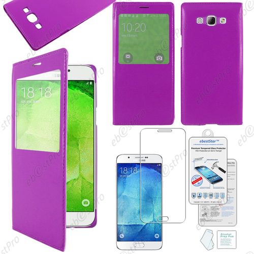Ebeststar  Housse Coque Etui Smart View Type S-View Portefeuille Pour Samsung Galaxy A8 Sm-A800f, Couleur Violet + Film Verre Tremp