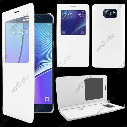 Ebeststar  Housse Coque Etui Smart View Type S-View Portefeuille Pour Samsung Galaxy Note5 Sm-N920f Note 5, Couleur Blanc + 1 Film Protection D'cran + Lingette