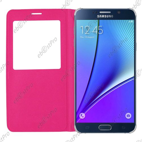 Ebeststar  Housse Coque Etui Smart View Type S-View Portefeuille Pour Samsung Galaxy Note5 Sm-N920f Note 5, Couleur Rose + Mini Stylet 3 Film