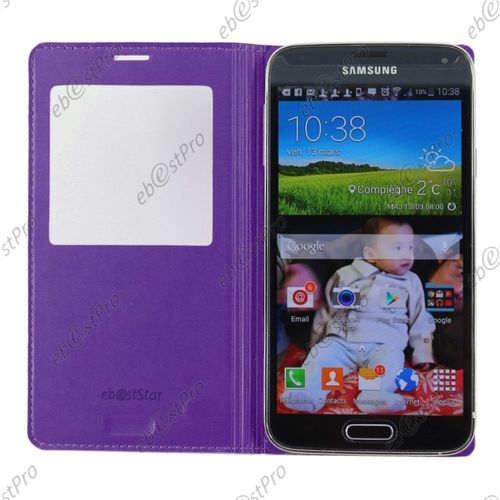 Ebeststar  Housse Coque Etui Smart View Type S-View Portefeuille Pour Samsung Galaxy S5 Mini Sm-G800 G800f G800h, Couleur Violet + Film Verre Tremp
