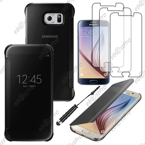 Ebeststar  Housse Coque Etui View Clear Cover Miroir Pour Samsung Galaxy S6 Edge + Sm-G928f Edge Plus, Couleur Noir + Mini Stylet 3 Film