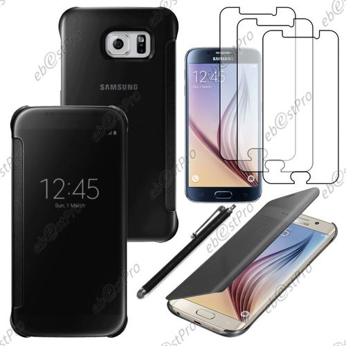 Ebeststar  Housse Coque Etui View Clear Cover Miroir Pour Samsung Galaxy S6 Edge + Sm-G928f Edge Plus, Couleur Noir + Stylet 3 Film