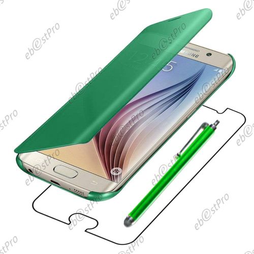 Ebeststar  Housse Coque Etui View Clear Cover Miroir Pour Samsung Galaxy S6 Edge + Sm-G928f Edge Plus, Couleur Vert + Stylet + 1 Film Protection D'cran + Lingette