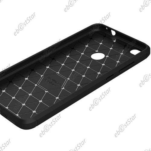 Ebeststar  Housse Coque Motif Fibre Carbone Luxe Silicone Gel Coussin D'air + Film En Verre Tremp Pour Huawei P8 Lite (2017), Couleur Noir [Dimensions Precises De Votre Appareil : 147.2 X 72.9 X 7.6 Mm, cran 5.2'']