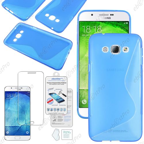 Ebeststar  Housse Etui Coque Silicone Gel Motif S-Line Protection Souple Pour Samsung Galaxy A8 Sm-A800f, Couleur Bleu + Film Verre Tremp