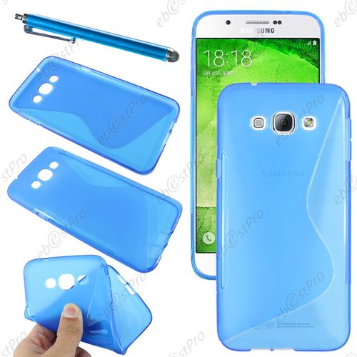 Ebeststar  Housse Etui Coque Silicone Gel Motif S-Line Protection Souple Pour Samsung Galaxy A8 Sm-A800f, Couleur Bleu + Stylet + Film Protection D'cran