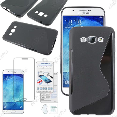 Ebeststar  Housse Etui Coque Silicone Gel Motif S-Line Protection Souple Pour Samsung Galaxy A8 Sm-A800f, Couleur Noir + Film Verre Tremp