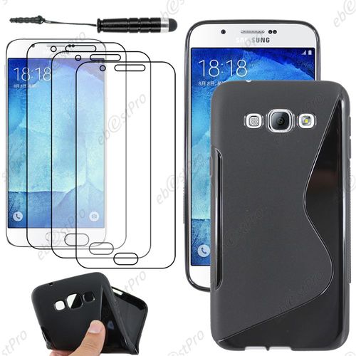 Ebeststar  Housse Etui Coque Silicone Gel Motif S-Line Protection Souple Pour Samsung Galaxy A8 Sm-A800f, Couleur Noir + Mini Stylet 3 Film
