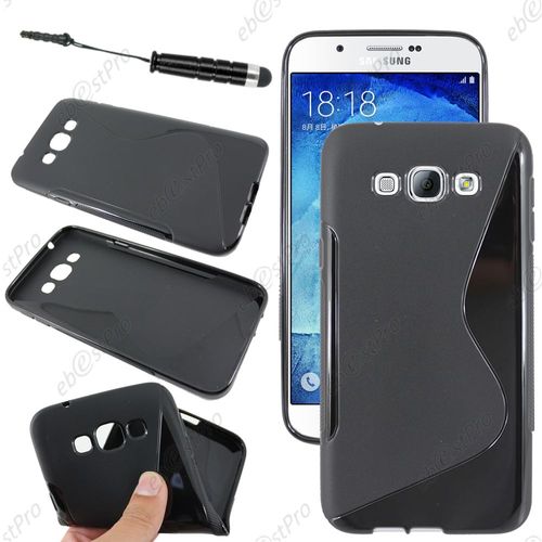 Ebeststar  Housse Etui Coque Silicone Gel Motif S-Line Protection Souple Pour Samsung Galaxy A8 Sm-A800f, Couleur Noir + Mini Stylet + Film Protection D'cran