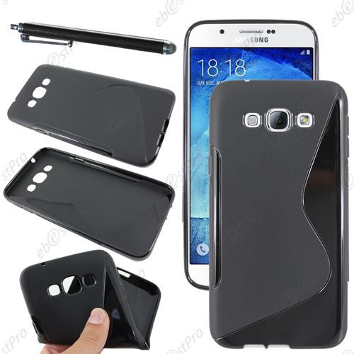 Ebeststar  Housse Etui Coque Silicone Gel Motif S-Line Protection Souple Pour Samsung Galaxy A8 Sm-A800f, Couleur Noir + Stylet + Film Protection D'cran