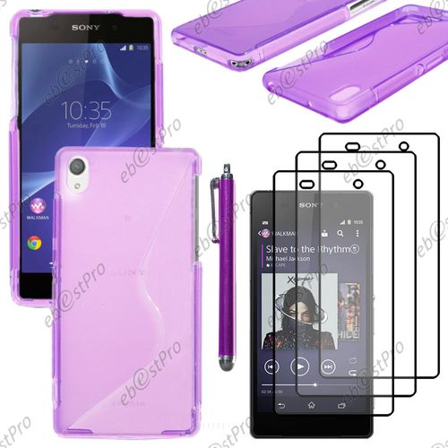 Ebeststar  Housse Etui Coque Silicone Gel Motif S-Line Protection Souple Pour Sony Xperia Z2 D6502, D6503, D6543, Couleur Violet + Stylet 3 Film