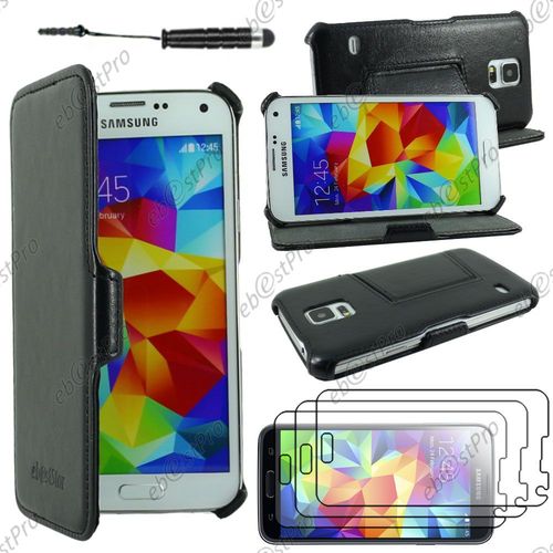 Ebeststar  Housse Etui Cuir Pu Luxe Avec Support Stand Pour Samsung Galaxy S5 Sm-G900f, G900, G900h, Couleur Noir + Mini Stylet 3 Film