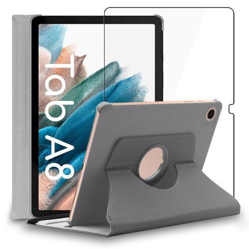Ebeststar - Housse + Film Verre Tremp Samsung Galaxy Tab A8 10.5 (2021) Sm-X200 X205 Coque Etui Protection Pu Cuir, Gris [Dimensions Precises Tablette : 246.8 X 161.9 X 6.9 Mm, cran 10.5'']