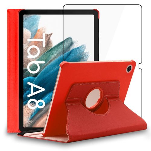 Ebeststar - Housse + Film Verre Tremp Samsung Galaxy Tab A8 10.5 (2021) Sm-X200 X205 Coque Etui Protection Pu Cuir, Rouge [Dimensions Precises Tablette : 246.8 X 161.9 X 6.9 Mm, cran 10.5'']
