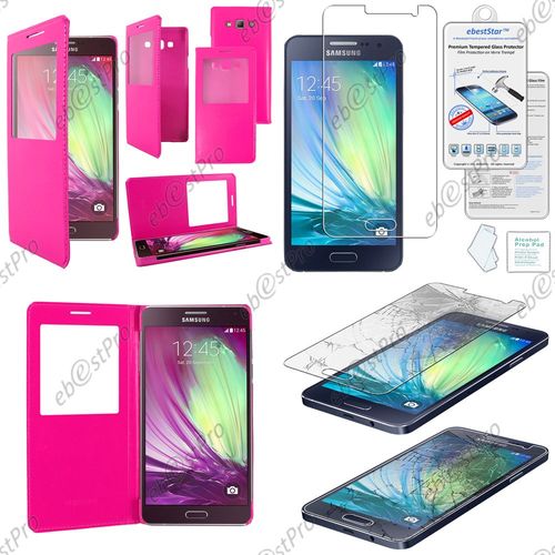 Ebeststar  Housse Pochette Protection Coque Etui Type S-View Pour Samsung Galaxy A5 Sm-A500f, Couleur Rose + 1 Film Verre Tremp