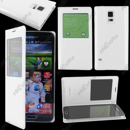 Ebeststar  Housse Pochette Protection Coque Etui Type S-View Pour Samsung Galaxy S5 Mini Sm-G800 G800f G800h, Couleur Blanc + Film Protection D'cran