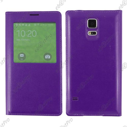 Ebeststar  Housse Pochette Protection Coque Etui Type S-View Pour Samsung Galaxy S5 Mini Sm-G800 G800f G800h, Couleur Violet + 1 Film Verre Tremp