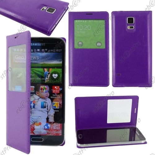 Ebeststar  Housse Pochette Protection Coque Etui Type S-View Pour Samsung Galaxy S5 Mini Sm-G800 G800f G800h, Couleur Violet + Film Protection D'cran