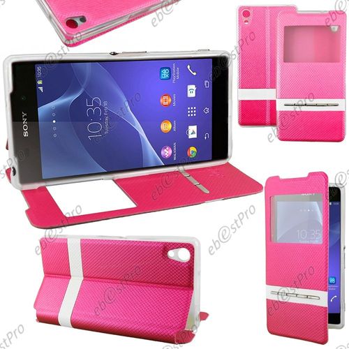 Ebeststar  Housse Pochette Protection Coque Etui Type S-View Pour Sony Xperia Z2 D6502, D6503, D6543, Couleur Rose + Film Protection D'cran
