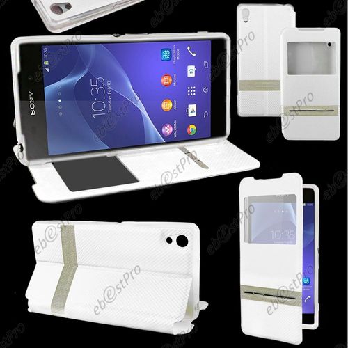 Ebeststar  Housse Pochette Protection Coque Type S-View Portefeuille Livre Pour Sony Xperia Z2 D6502, D6503, D6543, Couleur Blanc + Film Protection D'cran