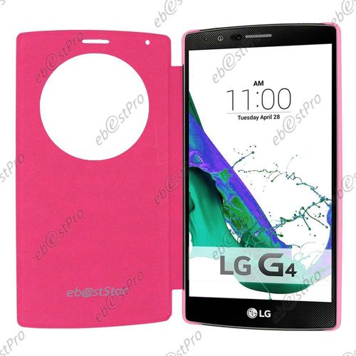 Ebeststar   Housse Portefeuille Coque Etui Flip View Cover Fentre Pour Lg G4 H815, G4 Dual-Lte + 1 Verre Tremp, Couleur Rose