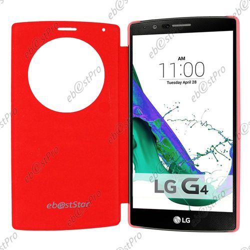 Ebeststar   Housse Portefeuille Coque Etui Flip View Cover Fentre Pour Lg G4 H815, G4 Dual-Lte + 1 Verre Tremp, Couleur Rouge