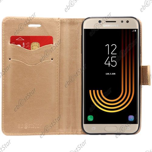 Ebeststar  Housse Portefeuille Coque Etui Protection Folio Pour Samsung Galaxy J5 2017 Sm-J530f, Couleur Or / Dor [Dimensions Precises De Votre Appareil : 146.2 X 71.3 X 7.9 Mm, cran 5.2'']