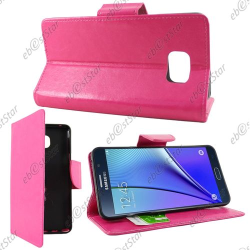 Ebeststar  Housse Portefeuille Coque Etui Protection Folio Pour Samsung Galaxy Note5 Sm-N920f Note 5, Couleur Rose + 1 Film Protection D'cran + Lingette